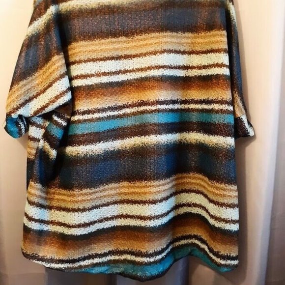 Copper Sheen T-shirt Top Plus 1X Blue Brown Teal Dolman Scoop neck hi-lo blouse - Picture 9 of 9